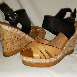 Dolce Vita Tan&Black Leather Cork Wedge Heels 7.5